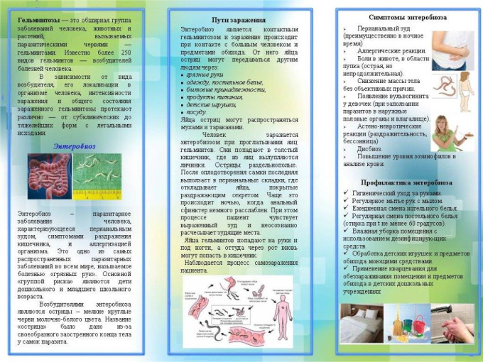 Памятка для родителей и детей «Профилактика энтеробиоза».